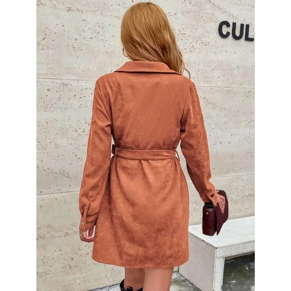 Corduroy Belted Shirt Dress rust orange - Picture 7 of 12